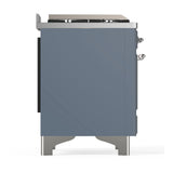 ILVE Majestic III 60-inch Dual Fuel Range with 7 Natural Gas Burner, Griddle, French Top and Triple Glass Door Electric Oven in Blue Grey with Chrome Trim (UM60FSNR3BGC)