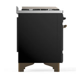 ILVE Majestic III 60-inch Dual Fuel Range with 7 Natural Gas Burner, Griddle, French Top and Triple Glass Door Electric Oven in Glossy Black with Burnished Trim (UM60FSNR3BKB)