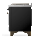 ILVE Majestic III 60-inch Dual Fuel Range with 7 Natural Gas Burner, Griddle, French Top and Triple Glass Door Electric Oven in Glossy Black with Burnished Trim (UM60FSNR3BKB)
