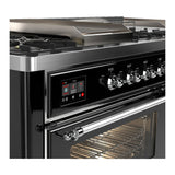 ILVE Majestic III 60-inch Dual Fuel Range with 7 Natural Gas Burner, Griddle, French Top and Triple Glass Door Electric Oven in Glossy Black with Chrome Trim (UM60FSNR3BKC)