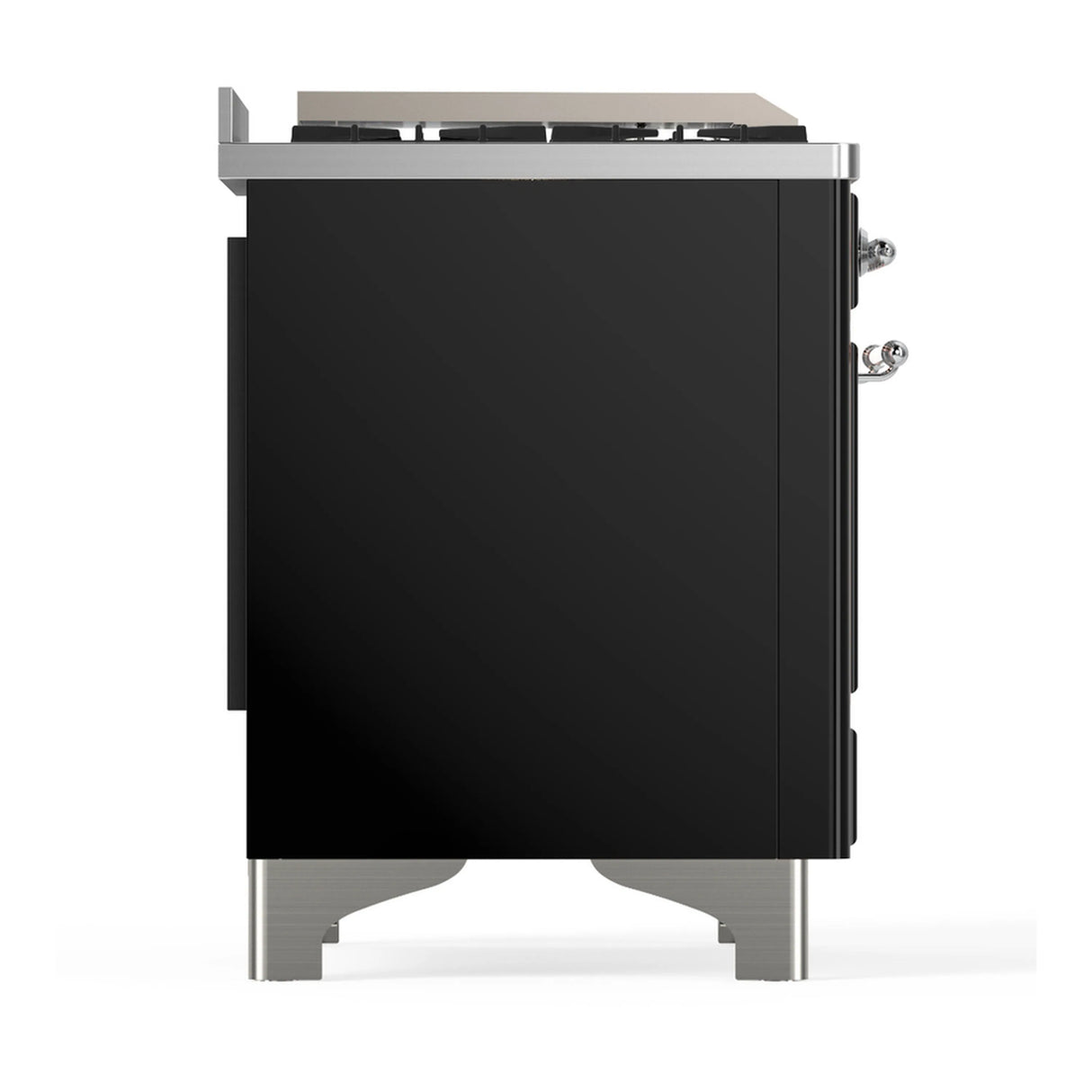 ILVE Majestic III 60-inch Dual Fuel Range with 7 Natural Gas Burner, Griddle, French Top and Triple Glass Door Electric Oven in Glossy Black with Chrome Trim (UM60FSNR3BKC)