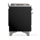 ILVE Majestic III 60-inch Dual Fuel Range with 7 Natural Gas Burner, Griddle, French Top and Triple Glass Door Electric Oven in Glossy Black with Chrome Trim (UM60FSNR3BKC)