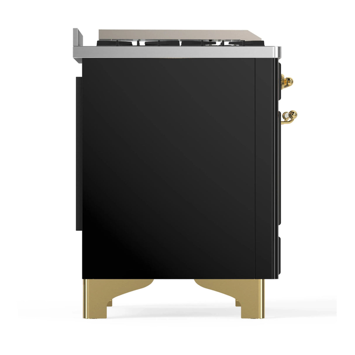 ILVE Majestic III 60-inch Dual Fuel Range with 5 Liquid Propane Burner, Griddle, French Top and Triple Glass Door Electric Oven in Glossy Black with Brass Trim (UM60FSNR3BKGLP)
