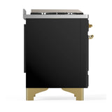 ILVE Majestic III 60-inch Dual Fuel Range with 5 Liquid Propane Burner, Griddle, French Top and Triple Glass Door Electric Oven in Glossy Black with Brass Trim (UM60FSNR3BKGLP)