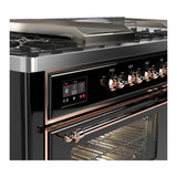 ILVE Majestic III 60-inch Dual Fuel Range with 5 Liquid Propane Burner, Griddle, French Top and Triple Glass Door Electric Oven in Glossy Black with Copper Trim (UM60FSNR3BKPLP)