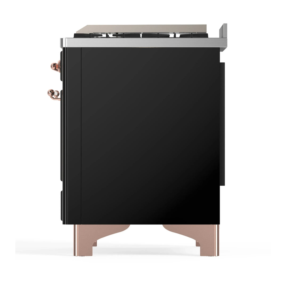 ILVE Majestic III 60-inch Dual Fuel Range with 5 Liquid Propane Burner, Griddle, French Top and Triple Glass Door Electric Oven in Glossy Black with Copper Trim (UM60FSNR3BKPLP)