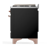 ILVE Majestic III 60-inch Dual Fuel Range with 5 Liquid Propane Burner, Griddle, French Top and Triple Glass Door Electric Oven in Glossy Black with Copper Trim (UM60FSNR3BKPLP)