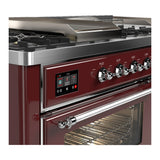 ILVE Majestic III 60-inch Dual Fuel Range with 7 Natural Gas Burner, Griddle, French Top and Triple Glass Door Electric Oven in Burgundy with Chrome Trim (UM60FSNR3BUC)