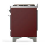 ILVE Majestic III 60-inch Dual Fuel Range with 7 Natural Gas Burner, Griddle, French Top and Triple Glass Door Electric Oven in Burgundy with Chrome Trim (UM60FSNR3BUC)