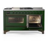 ILVE Majestic III 60-inch Dual Fuel Range with 5 Liquid Propane Burner, Griddle, French Top and Triple Glass Door Electric Oven in Emerald Green with Burnished Trim (UM60FSNR3EGBLP)