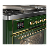 ILVE Majestic III 60-inch Dual Fuel Range with 7 Natural Gas Burner, Griddle, French Top and Triple Glass Door Electric Oven in Emerald Green with Brass Trim (UM60FSNR3EGG)