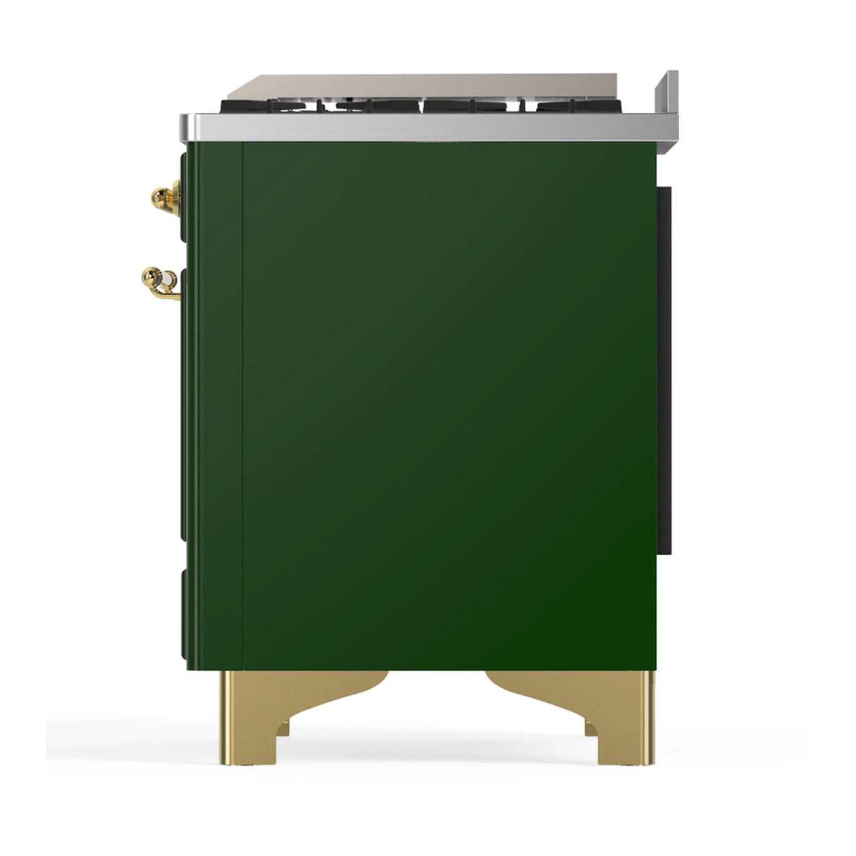 ILVE Majestic III 60-inch Dual Fuel Range with 7 Natural Gas Burner, Griddle, French Top and Triple Glass Door Electric Oven in Emerald Green with Brass Trim (UM60FSNR3EGG)
