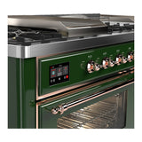 ILVE Majestic III 60-inch Dual Fuel Range with 5 Liquid Propane Burner, Griddle, French Top and Triple Glass Door Electric Oven in Emerald Green with Copper Trim (UM60FSNR3EGPLP)