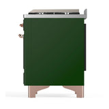 ILVE Majestic III 60-inch Dual Fuel Range with 5 Liquid Propane Burner, Griddle, French Top and Triple Glass Door Electric Oven in Emerald Green with Copper Trim (UM60FSNR3EGPLP)