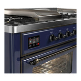 ILVE Majestic III 60-inch Dual Fuel Range with 5 Liquid Propane Burner, Griddle, French Top and Triple Glass Door Electric Oven in Midnight Blue with Burnished Trim (UM60FSNR3MBBLP)