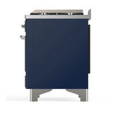 ILVE Majestic III 60-inch Dual Fuel Range with 7 Natural Gas Burner, Griddle, French Top and Triple Glass Door Electric Oven in Midnight Blue with Chrome Trim (UM60FSNR3MBC)
