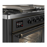 ILVE Majestic III 60-inch Dual Fuel Range with 5 Liquid Propane Burner, Griddle, French Top and Triple Glass Door Electric Oven in Graphite Matte with Burnished Trim (UM60FSNR3MGBLP)