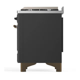 ILVE Majestic III 60-inch Dual Fuel Range with 5 Liquid Propane Burner, Griddle, French Top and Triple Glass Door Electric Oven in Graphite Matte with Burnished Trim (UM60FSNR3MGBLP)