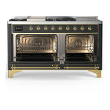 ILVE Majestic III 60-inch Dual Fuel Range with 5 Liquid Propane Burner, Griddle, French Top and Triple Glass Door Electric Oven in Graphite Matte with Brass Trim (UM60FSNR3MGGLP)