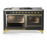 ILVE Majestic III 60-inch Dual Fuel Range with 5 Liquid Propane Burner, Griddle, French Top and Triple Glass Door Electric Oven in Graphite Matte with Brass Trim (UM60FSNR3MGGLP)