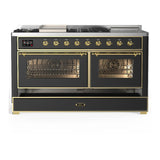 ILVE Majestic III 60-inch Dual Fuel Range with 5 Liquid Propane Burner, Griddle, French Top and Triple Glass Door Electric Oven in Graphite Matte with Brass Trim (UM60FSNR3MGGLP)