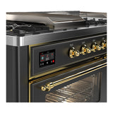 ILVE Majestic III 60-inch Dual Fuel Range with 5 Liquid Propane Burner, Griddle, French Top and Triple Glass Door Electric Oven in Graphite Matte with Brass Trim (UM60FSNR3MGGLP)