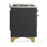 ILVE Majestic III 60-inch Dual Fuel Range with 5 Liquid Propane Burner, Griddle, French Top and Triple Glass Door Electric Oven in Graphite Matte with Brass Trim (UM60FSNR3MGGLP)