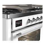 ILVE Majestic III 60-inch Dual Fuel Range with 7 Natural Gas Burner, Griddle, French Top and Triple Glass Door Electric Oven in White with Chrome Trim (UM60FSNR3WHC)