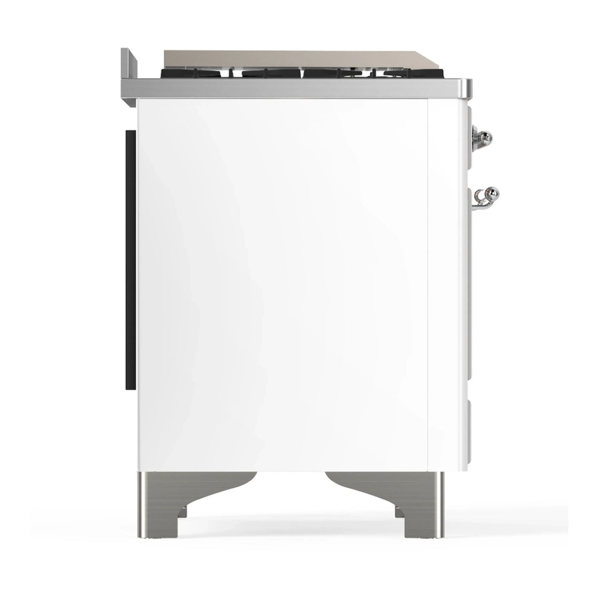 ILVE Majestic III 60-inch Dual Fuel Range with 7 Natural Gas Burner, Griddle, French Top and Triple Glass Door Electric Oven in White with Chrome Trim (UM60FSNR3WHC)