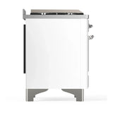 ILVE Majestic III 60-inch Dual Fuel Range with 7 Natural Gas Burner, Griddle, French Top and Triple Glass Door Electric Oven in White with Chrome Trim (UM60FSNR3WHC)