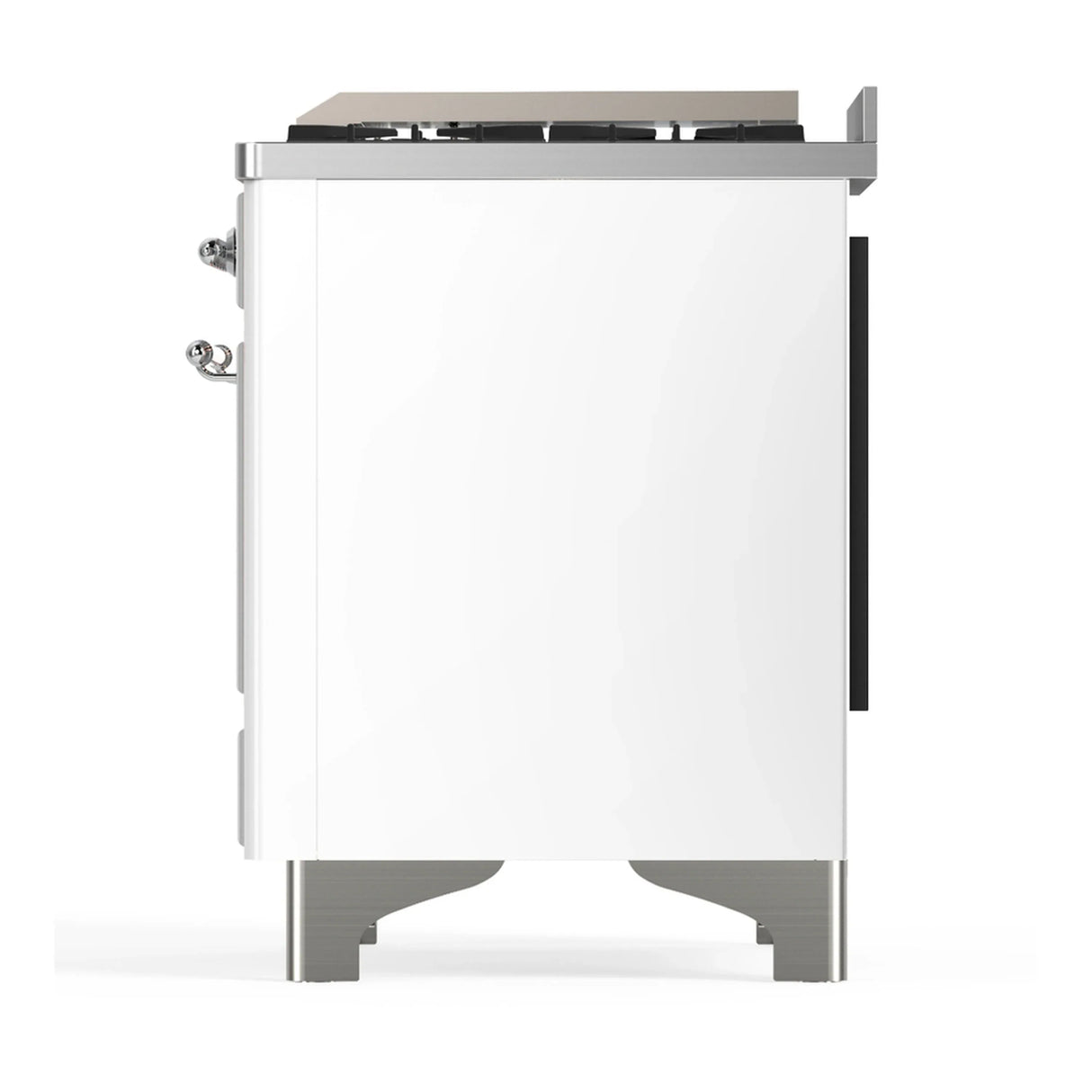 ILVE Majestic III 60-inch Dual Fuel Range with 7 Natural Gas Burner, Griddle, French Top and Triple Glass Door Electric Oven in White with Chrome Trim (UM60FSNR3WHC)