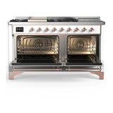 ILVE Majestic III 60-inch Dual Fuel Range with 5 Liquid Propane Burner, Griddle, French Top and Triple Glass Door Electric Oven in White with Copper Trim (UM60FSNR3WHPLP)