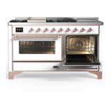 ILVE Majestic III 60-inch Dual Fuel Range with 5 Liquid Propane Burner, Griddle, French Top and Triple Glass Door Electric Oven in White with Copper Trim (UM60FSNR3WHPLP)