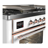 ILVE Majestic III 60-inch Dual Fuel Range with 5 Liquid Propane Burner, Griddle, French Top and Triple Glass Door Electric Oven in White with Copper Trim (UM60FSNR3WHPLP)