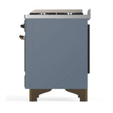 ILVE Majestic III 60-inch Dual Fuel Range with 7 Natural Gas Burner, Griddle, French Top and Solid Door Electric Oven in Blue Grey with Burnished Trim (UM60FSQNR3BGB)