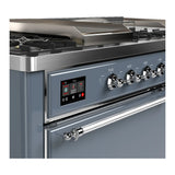 ILVE Majestic III 60-inch Dual Fuel Range with 5 Liquid Propane Burner, Griddle, French Top and Solid Door Electric Oven in Blue Grey with Chrome Trim (UM60FSQNR3BGCLP)