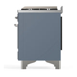 ILVE Majestic III 60-inch Dual Fuel Range with 7 Natural Gas Burner, Griddle, French Top and Solid Door Electric Oven in Blue Grey with Chrome Trim (UM60FSQNR3BGC)