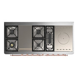 ILVE Majestic III 60-inch Dual Fuel Range with 5 Liquid Propane Burner, Griddle, French Top and Solid Door Electric Oven in Glossy Black with Copper Trim (UM60FSQNR3BKPLP)