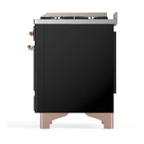 ILVE Majestic III 60-inch Dual Fuel Range with 5 Liquid Propane Burner, Griddle, French Top and Solid Door Electric Oven in Glossy Black with Copper Trim (UM60FSQNR3BKPLP)