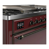ILVE Majestic III 60-inch Dual Fuel Range with 5 Liquid Propane Burner, Griddle, French Top and Solid Door Electric Oven in Burgundy with Burnished Trim (UM60FSQNR3BUBLP)