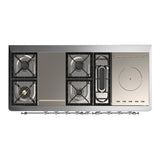 ILVE Majestic III 60-inch Dual Fuel Range with 7 Natural Gas Burner, Griddle, French Top and Solid Door Electric Oven in Burgundy with Chrome Trim (UM60FSQNR3BUC)