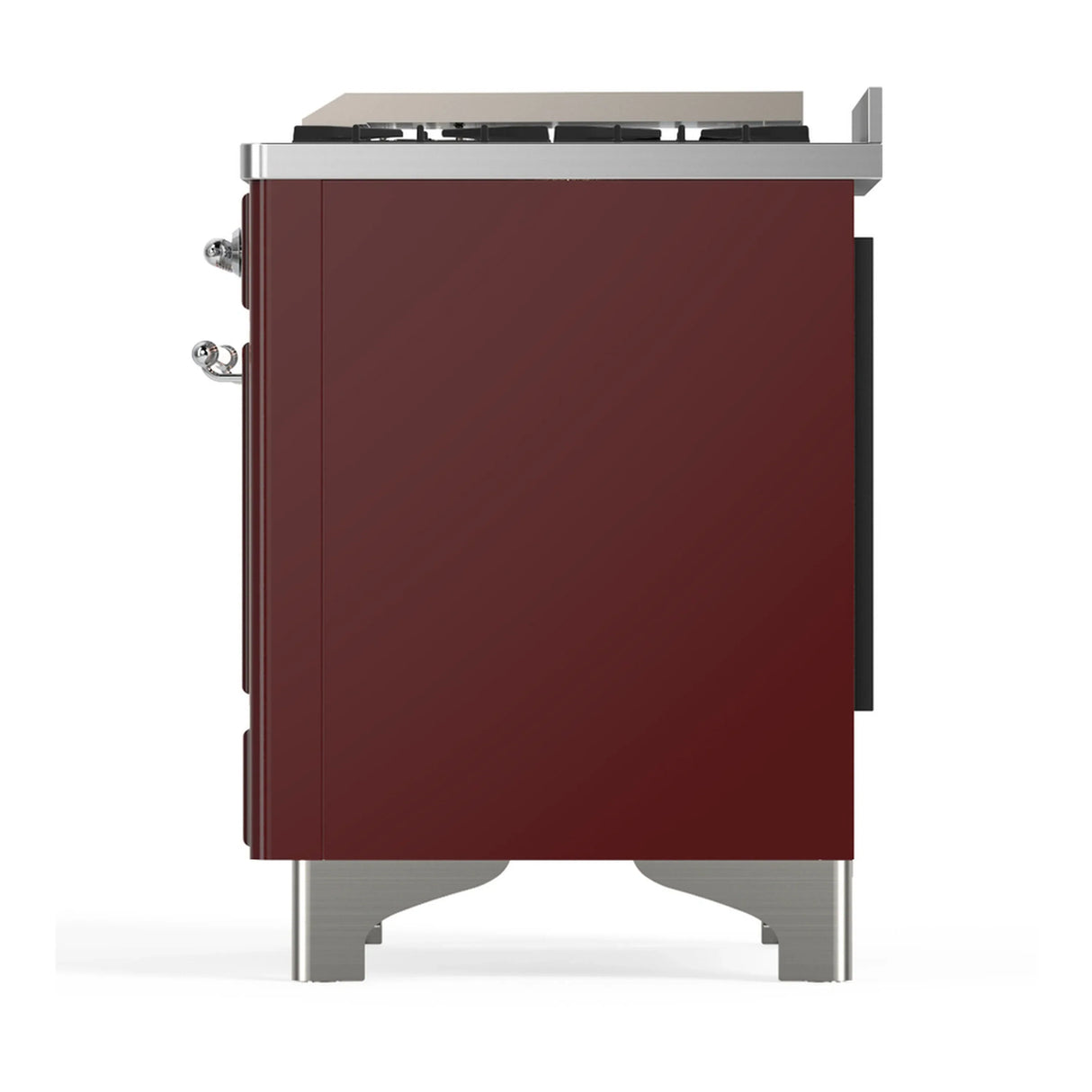 ILVE Majestic III 60-inch Dual Fuel Range with 7 Natural Gas Burner, Griddle, French Top and Solid Door Electric Oven in Burgundy with Chrome Trim (UM60FSQNR3BUC)