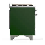 ILVE Majestic III 60-inch Dual Fuel Range with 5 Liquid Propane Burner, Griddle, French Top and Solid Door Electric Oven in Emerald Green with Chrome Trim (UM60FSQNR3EGCLP)