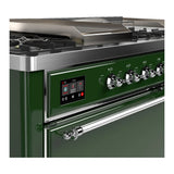 ILVE Majestic III 60-inch Dual Fuel Range with 7 Natural Gas Burner, Griddle, French Top and Solid Door Electric Oven in Emerald Green with Chrome Trim (UM60FSQNR3EGC)