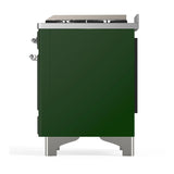 ILVE Majestic III 60-inch Dual Fuel Range with 7 Natural Gas Burner, Griddle, French Top and Solid Door Electric Oven in Emerald Green with Chrome Trim (UM60FSQNR3EGC)