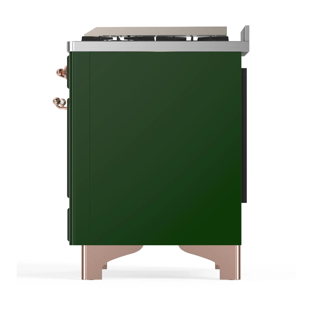 ILVE Majestic III 60-inch Dual Fuel Range with 7 Natural Gas Burner, Griddle, French Top and Solid Door Electric Oven in Emerald Green with Copper Trim (UM60FSQNR3EGP)