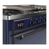 ILVE Majestic III 60-inch Dual Fuel Range with 5 Liquid Propane Burner, Griddle, French Top and Solid Door Electric Oven in Midnight Blue with Burnished Trim (UM60FSQNR3MBBLP)