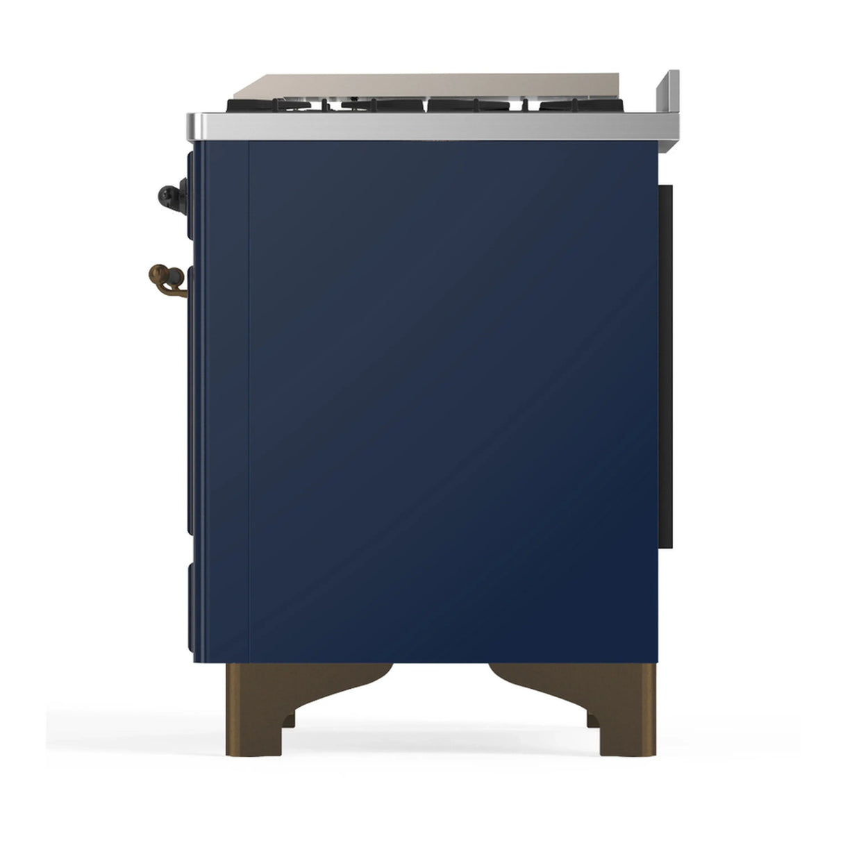 ILVE Majestic III 60-inch Dual Fuel Range with 7 Natural Gas Burner, Griddle, French Top and Solid Door Electric Oven in Midnight Blue with Burnished Trim (UM60FSQNR3MBB)