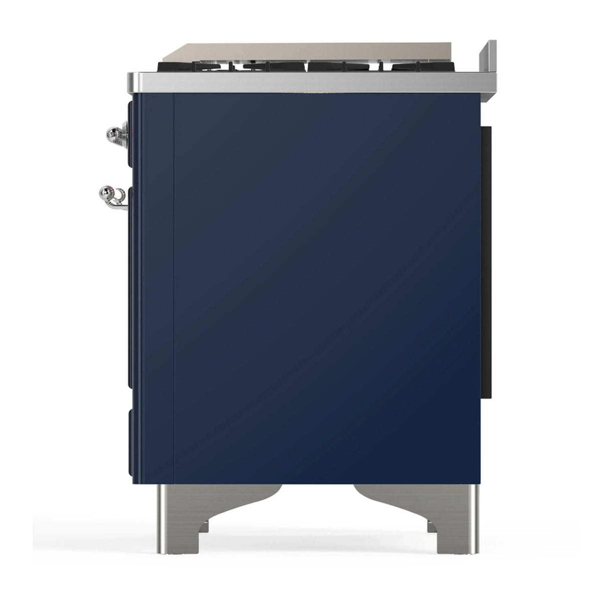 ILVE Majestic III 60-inch Dual Fuel Range with 7 Natural Gas Burner, Griddle, French Top and Solid Door Electric Oven in Midnight Blue with Chrome Trim (UM60FSQNR3MBC)