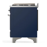 ILVE Majestic III 60-inch Dual Fuel Range with 7 Natural Gas Burner, Griddle, French Top and Solid Door Electric Oven in Midnight Blue with Chrome Trim (UM60FSQNR3MBC)